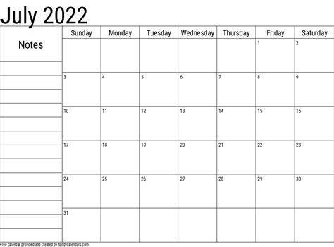 2022 July Calendars - Handy Calendars