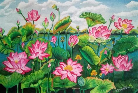 Lotus pond Painting by KR Sasirekha - Fine Art America