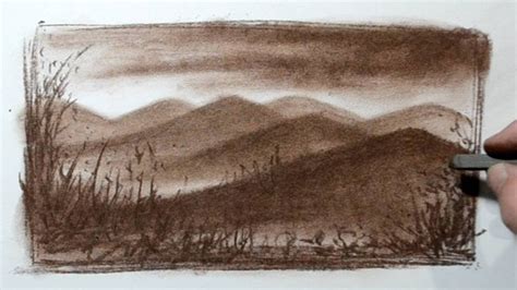 Real Time Mini Landscape Sketch - Using a Conte Crayon - YouTube