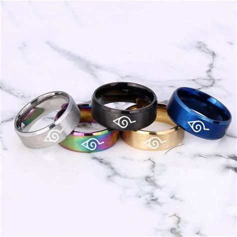 Stainless Steel Naruto Anime Rings For Women Men Black Blue Silvery ...