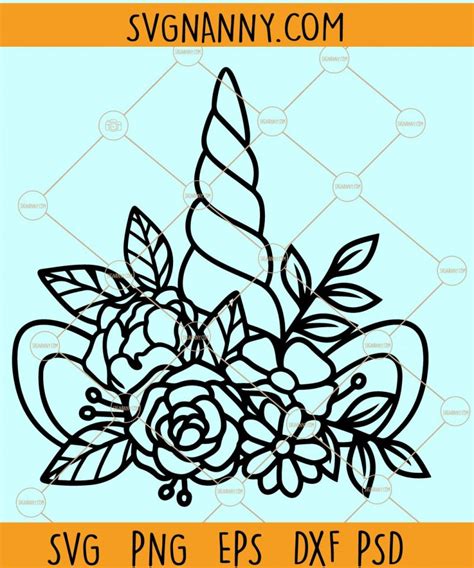 Unicorn with flowers svg, Unicorn flowers svg, Floral Unicorn svg, Floral Unicorn Face svg | SVG ...