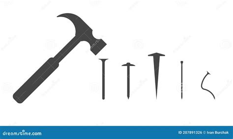 Carpenter Hammer and Several Different Types of Nails. Vector ...