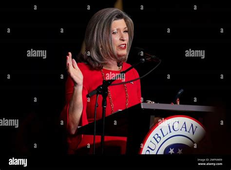 Republican Senate candidate Sen. Joni Ernst speaks to supporters at an ...