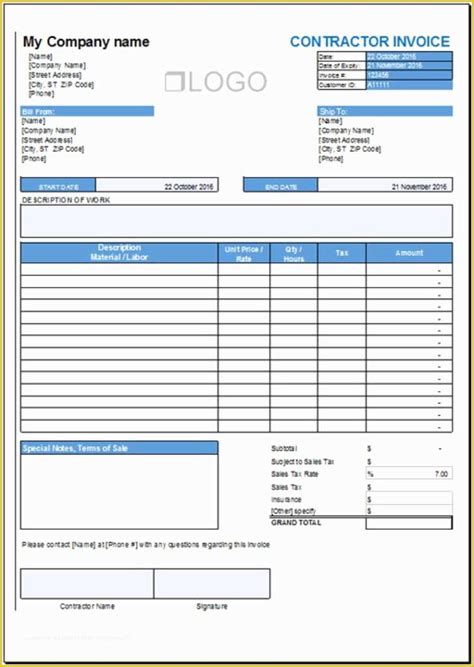 Construction Invoice Template Excel Free Of 29 Contractor Invoice Templates for Microsoft Word ...