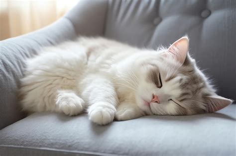 Premium AI Image | Cute cat sleeping or resting on the sofa at home Lazy cat sleeping on the ...