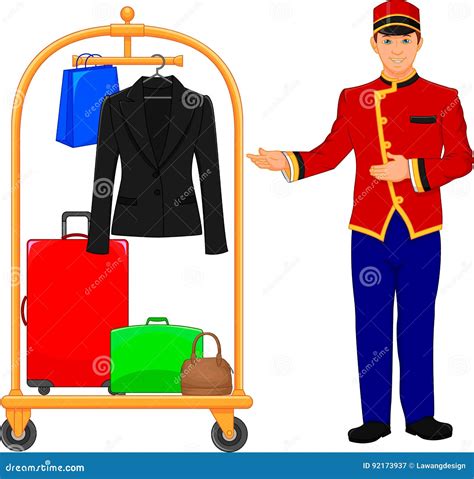 Bellboy Bellhop Carry Luggage Cartoon Vector Illustration | CartoonDealer.com #67439642