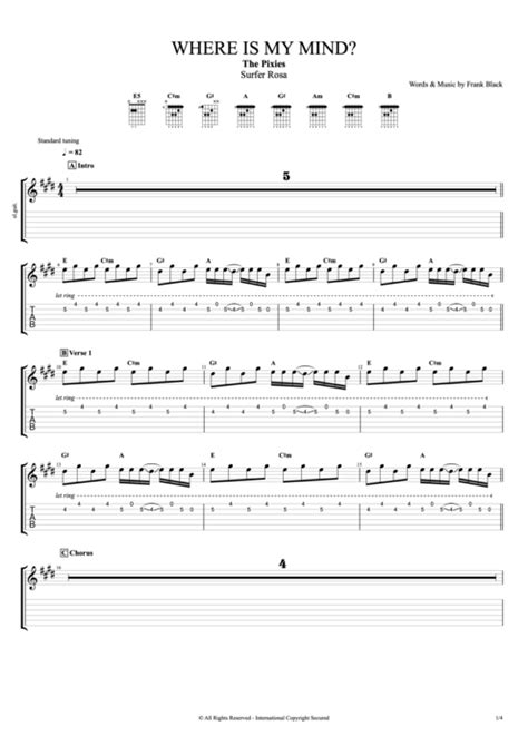 Where Is My Mind by The Pixies - Full Score Guitar Pro Tab | mySongBook.com