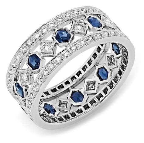 Diamond and Blue Sapphire Ring - Wide Bands - Rings | Blue sapphire ...