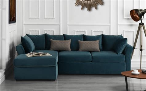 Velvet Sectional Sofa w/ Removable Back Pillows, Left Facing Chaise