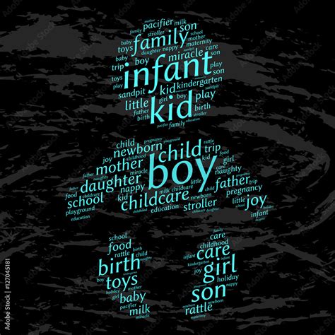 Boy. Word cloud, baby silhouette, grunge background. Family concept ...