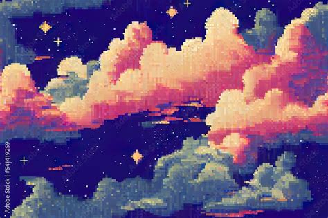 Pixel art starry seamless background. Night sky with stars, moon ...