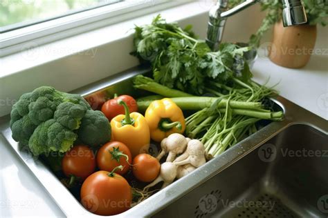 various vegetables to wash in sink, 24512528 Stock Photo at Vecteezy