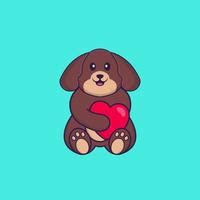 Free: Cute dog holding a big red heart. Animal cartoon concept isolated ...