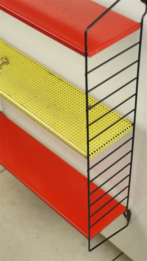 Vintage Industrial Shelving Unit, Tomado Holland, Wall Mounted Red Yellow Metal at 1stDibs