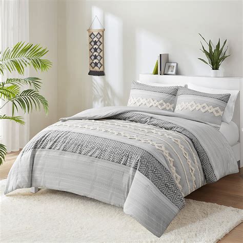 Hyde Lane Boho Gray Comforter Set King, Farmhouse Bedding Sets , Cotton ...