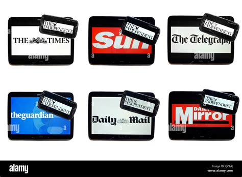 The Independent newspaper logo on smartphone screens surrounded by tablets displaying the logos ...