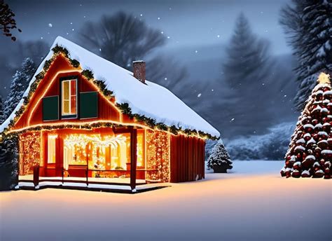 Premium AI Image | View of christmas decorated house in snow snow