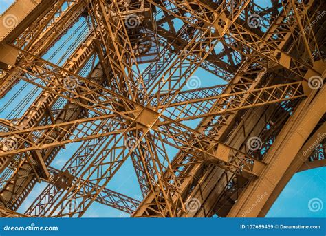 Spectacular Detail of the Eiffel Tower Metal Structure with a Blue Sky. Stock Image - Image of ...