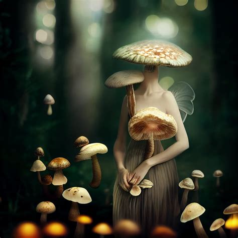 prompthunt: beautiful mushroom lady, fairy, glowing mushrooms growing from body, 🧚‍♀️, 🍄, 🌟 ...