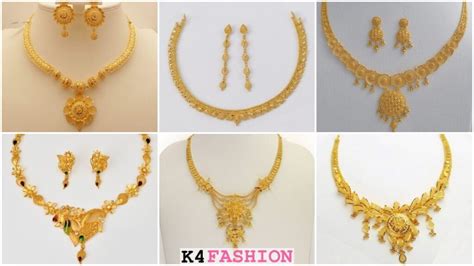 Latest Light Weight Short Gold Necklace Designs - K4 Fashion