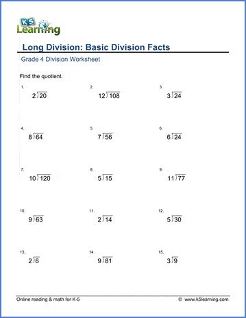 Long division worksheets: division facts | K5 Learning