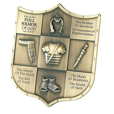 Plaque-Full Armor Of God-Shield-Antique Brass/Metal — Christian Gifts Outlet