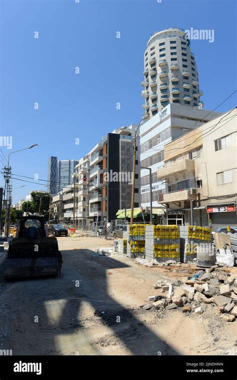 Construction of the Light Rail Purple line on Ben Yehuda street in Tel ...