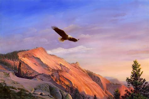 Flying American Bald Eagle Mountain Landscape Painting - American West - Western Decor - Bird ...