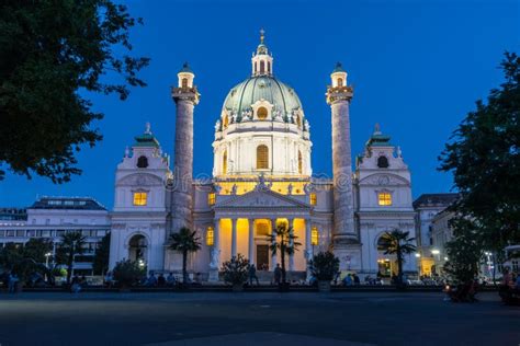 Karlskirche in Vienna at Night Editorial Stock Image - Image of ...