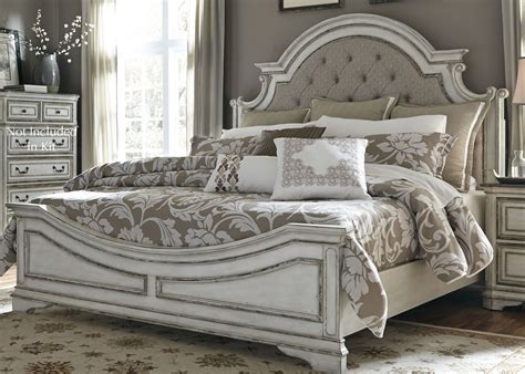 Magnolia Manor Antique White Queen Upholstered Panel Bed from Liberty ...