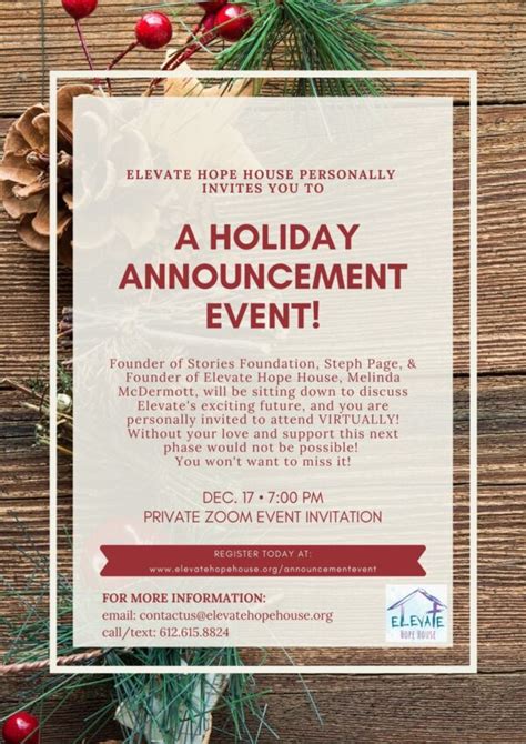 Holiday Announcement Event! - Elevate Hope House