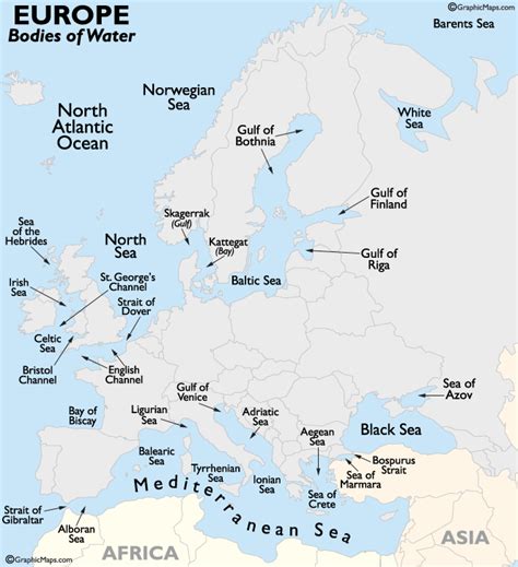 Europe Bodies of Water Map