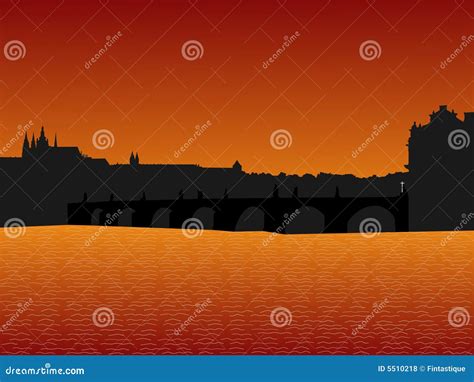 Prague skyline at sunset stock vector. Illustration of dusk - 5510218