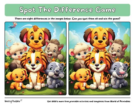 Animal Spot The Difference Games - World of Printables