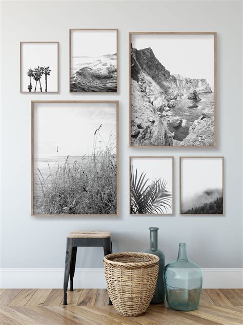 Set of 6 Black and White Nature Prints Coastal Prints - Etsy