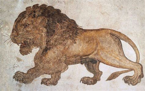 A huge roman mosaic depicting a lion found in Salakta, Tunisia. 3rd ...