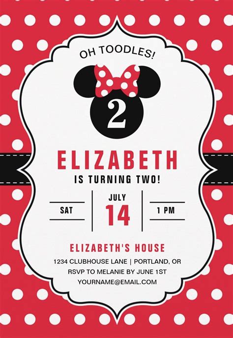 Minnie mouse polka dot birthday party invitations for girls – Artofit