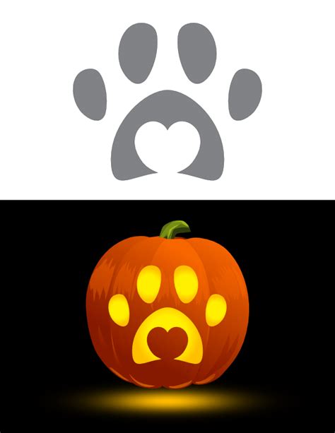 Printable Simple Heart Paw Print Pumpkin Stencil