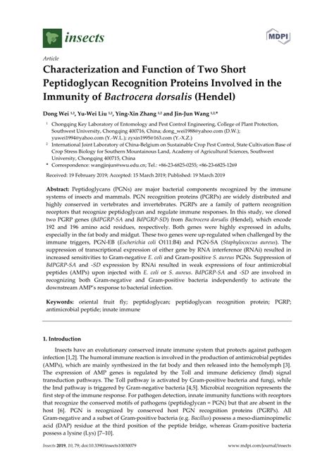 (PDF) Characterization and Function of Two Short Peptidoglycan Recognition Proteins Involved in ...
