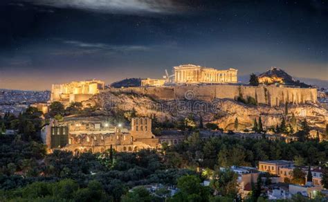 The Acropolis and Parthenon of Athens during Night Stock Image - Image ...