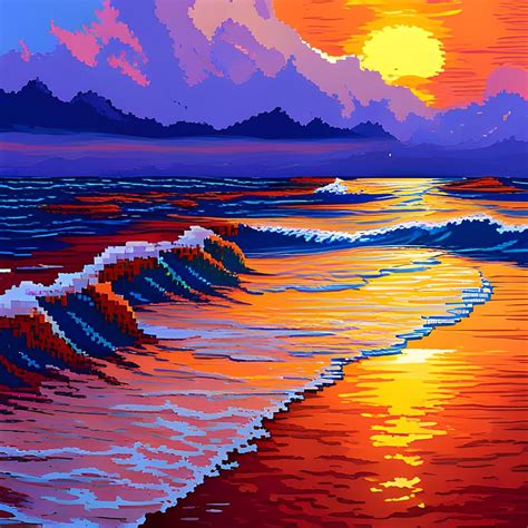 Beautiful beach at sunset pixel art Digital Art by Brandway - Fine Art America