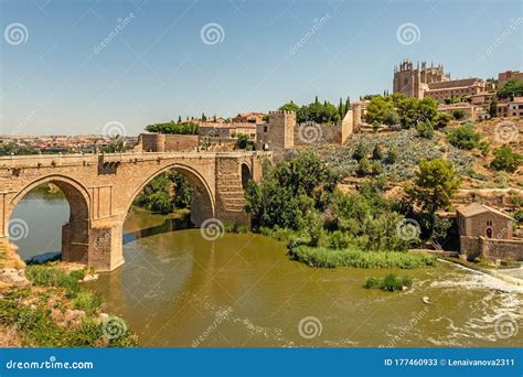 Toledo, Spain. Alcazar and Alcantara Bridge Stock Image - Image of ...