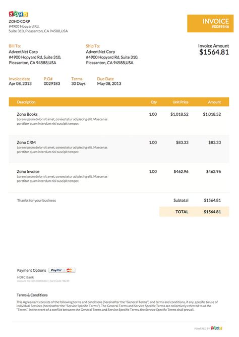 Free Word Invoice Template - Zoho Invoice