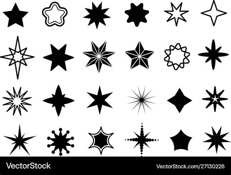 Star shapes set different stars black silhouettes Vector Image