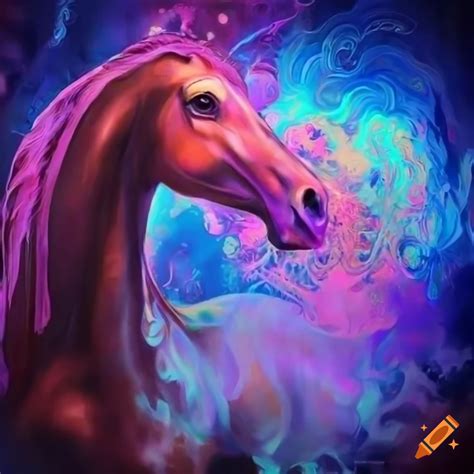 Fantasy horse painting in hologram art nouveau style with pastel colors on Craiyon