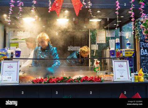 Food stall at the Christmas market in Worcester, UK 2022 Stock Photo ...