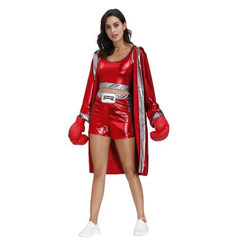 3Pcs Women's Red World Champion Boxing Clothing Adult Cosplay Costume ...