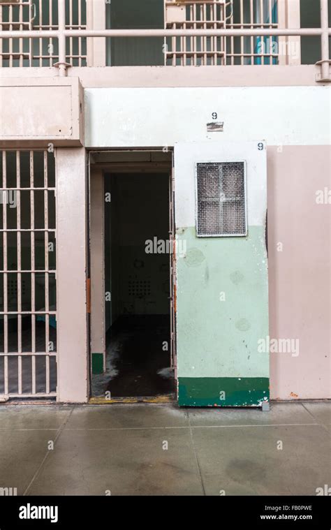 Prison cell door for an isolation cell at Alcatraz penitentiary in San ...