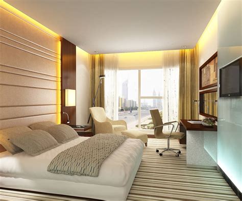 Modern Hotel Room Interior Design Modern Hotel Room Interior 3d Scene With Glass Bathroom - The ...