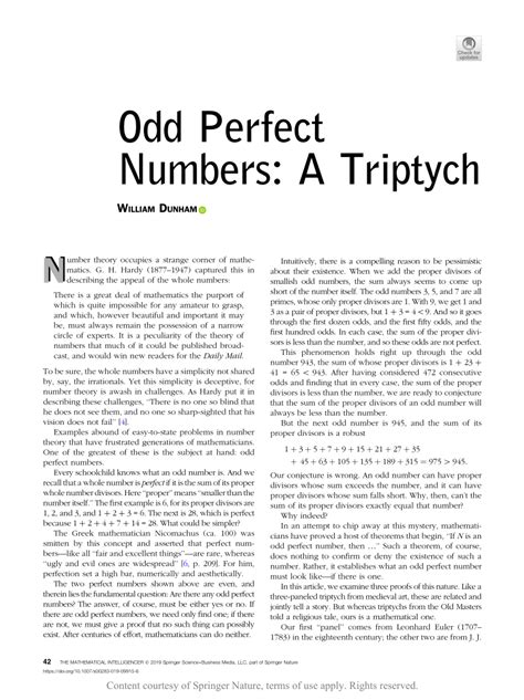 Odd Perfect Numbers: A Triptych